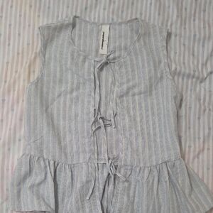 Missguided Blue Striped Tie-Front Blouse